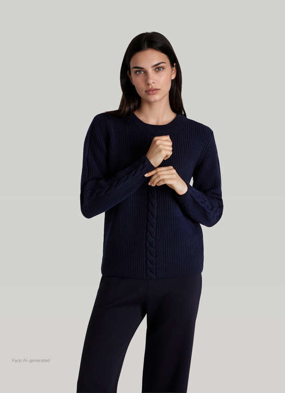 Pullover Rundhals 1/1 Arm Navy Frontansicht