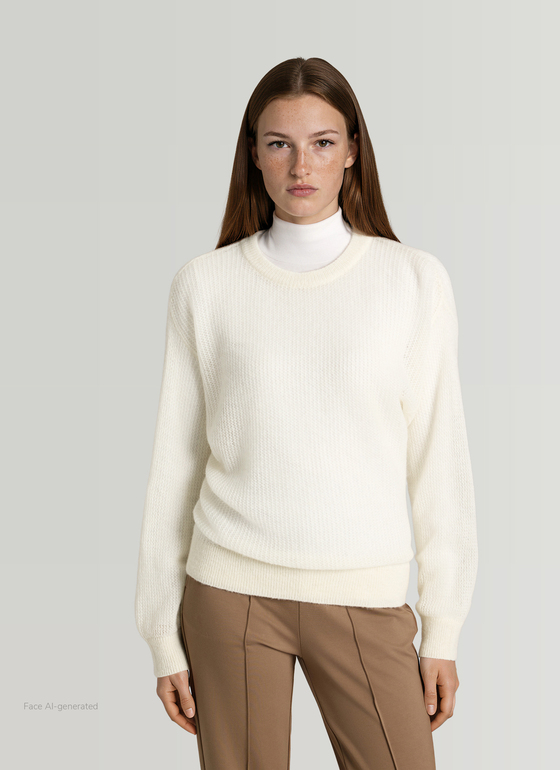 Pullover Rundhals 1/1 Arm New White Frontansicht