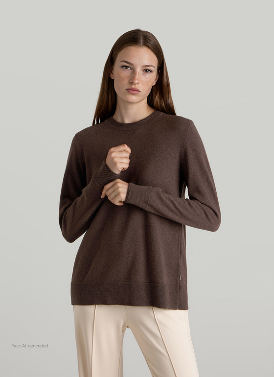 Pullover Rundhals 1/1 Arm Dark Coffee Frontansicht