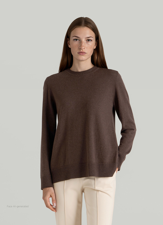 Pullover Rundhals 1/1 Arm Dark Coffee Frontansicht
