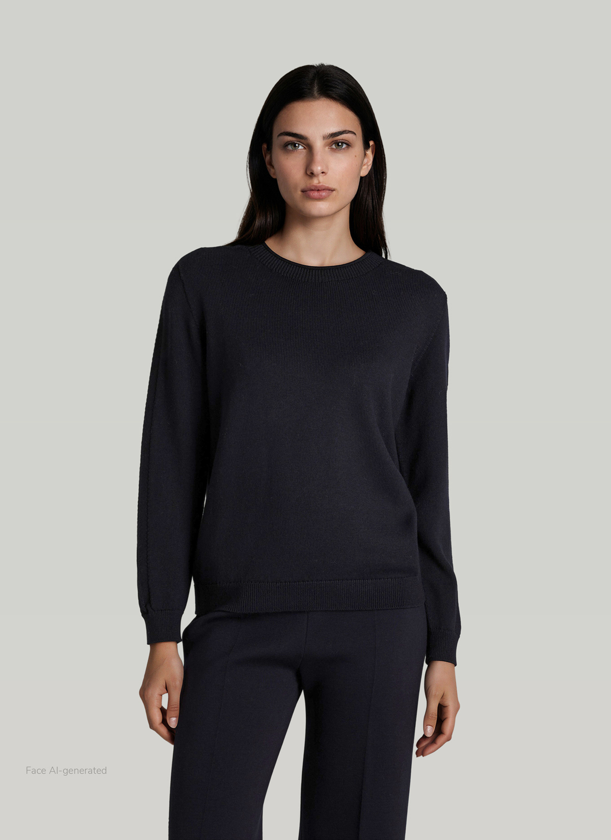 Pullover Rundhals 1/1 Arm, Navy Frontansicht