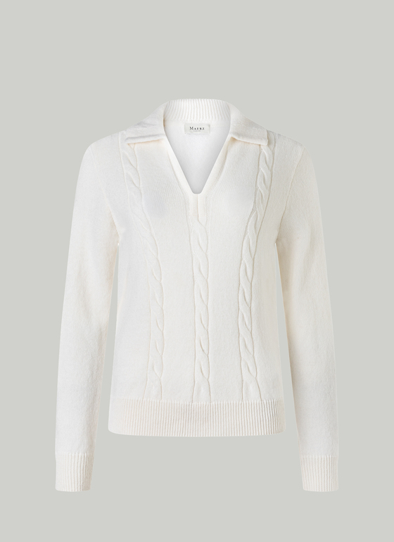 Pullover Polokragen 1/1 Arm New White Frontansicht
