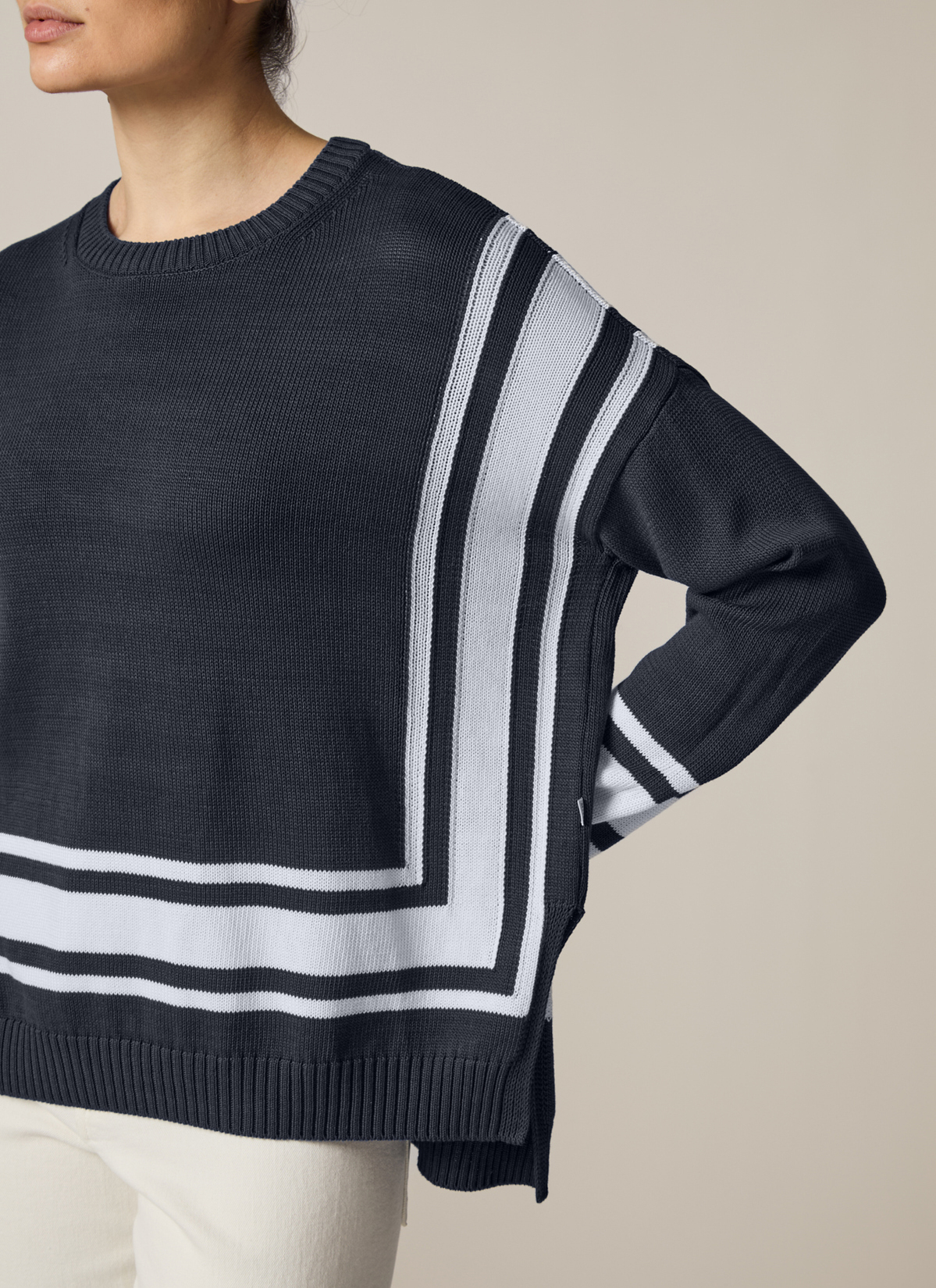 Pullover Rundhals 1/1 Arm, Navy Detailansicht 2
