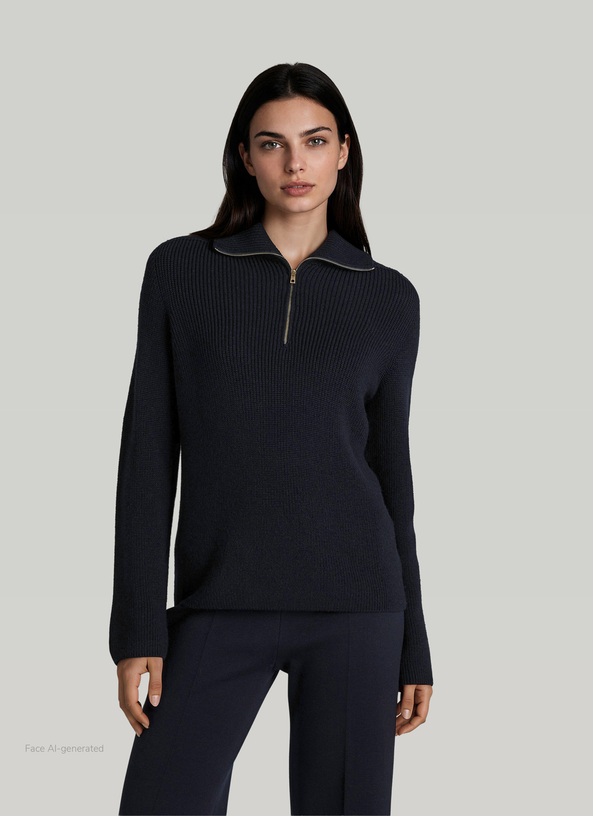 Pullover Troyer 1/1 Arm, Navy Frontansicht