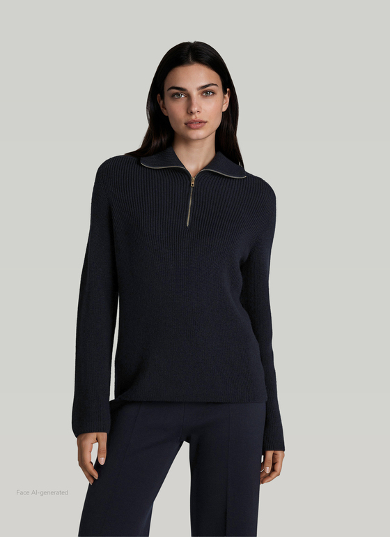 Pullover Troyer 1/1 Arm Navy Frontansicht