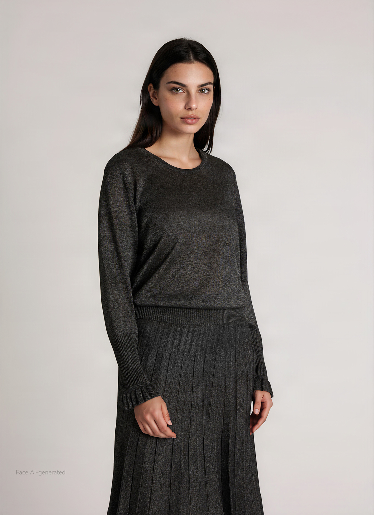 Pullover Rundhals 1/1 Arm, Black Frontansicht