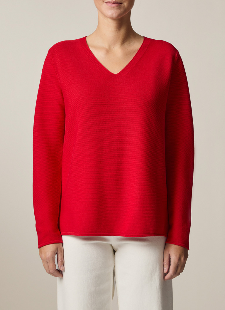 Pullover V-Ausschnitt 1/1 Arm, Lychee Red Detailansicht 1