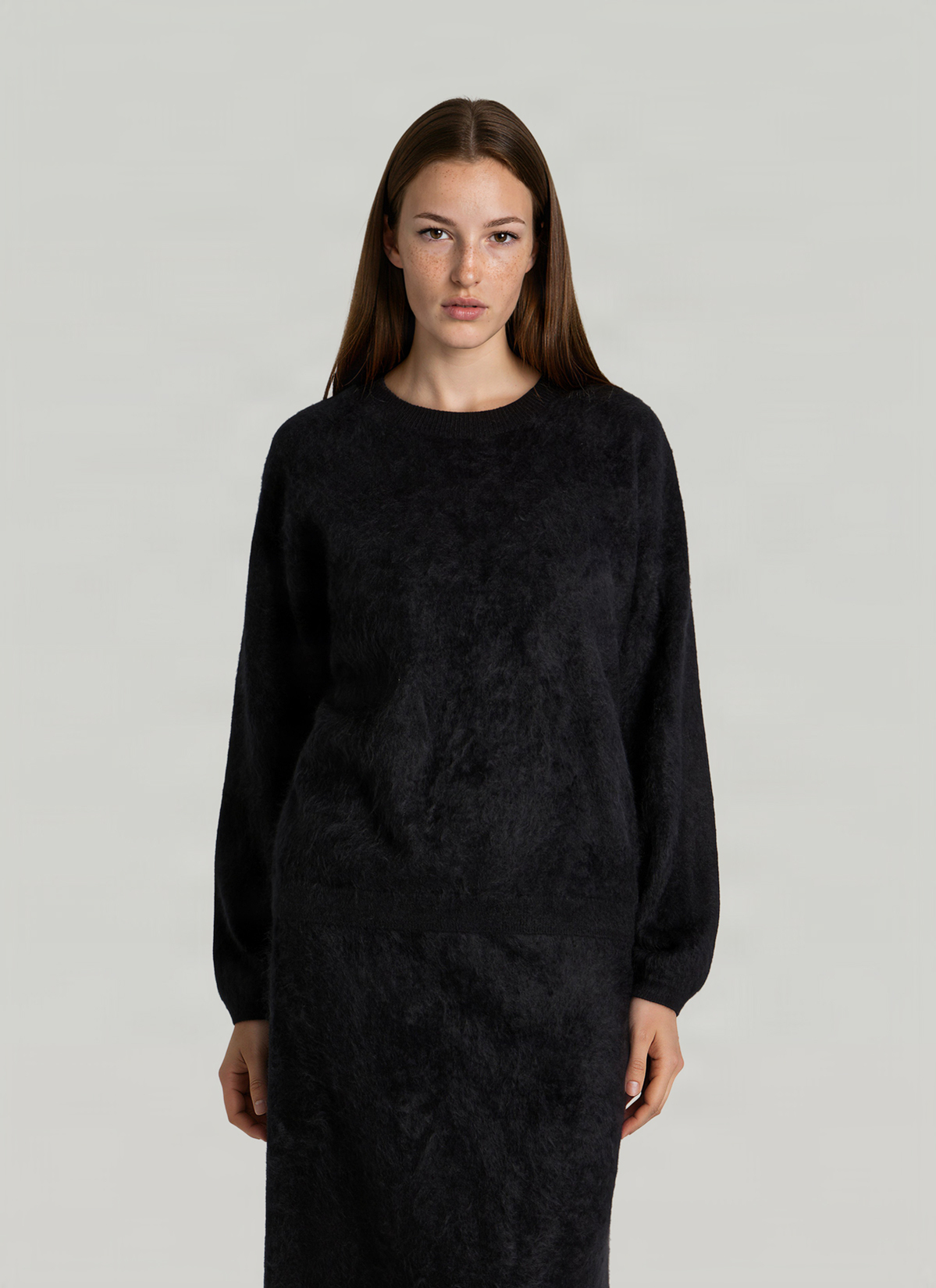 Pullover Rundhals 1/1 Arm, Black Frontansicht