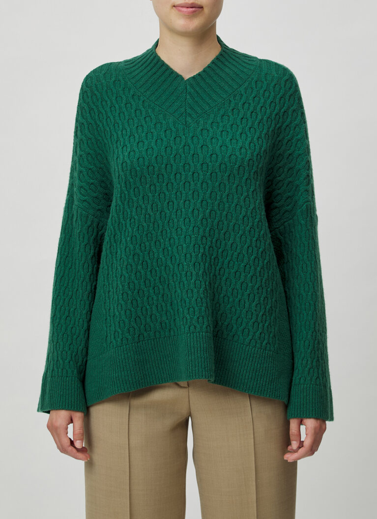 Pullover V-Ausschnitt 1/1 Arm, Bottle Green Detailansicht 1