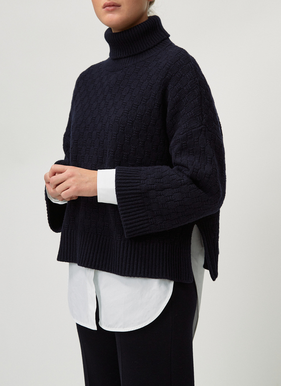 Pullover Stehkragen 1/1 Arm Navy Frontansicht
