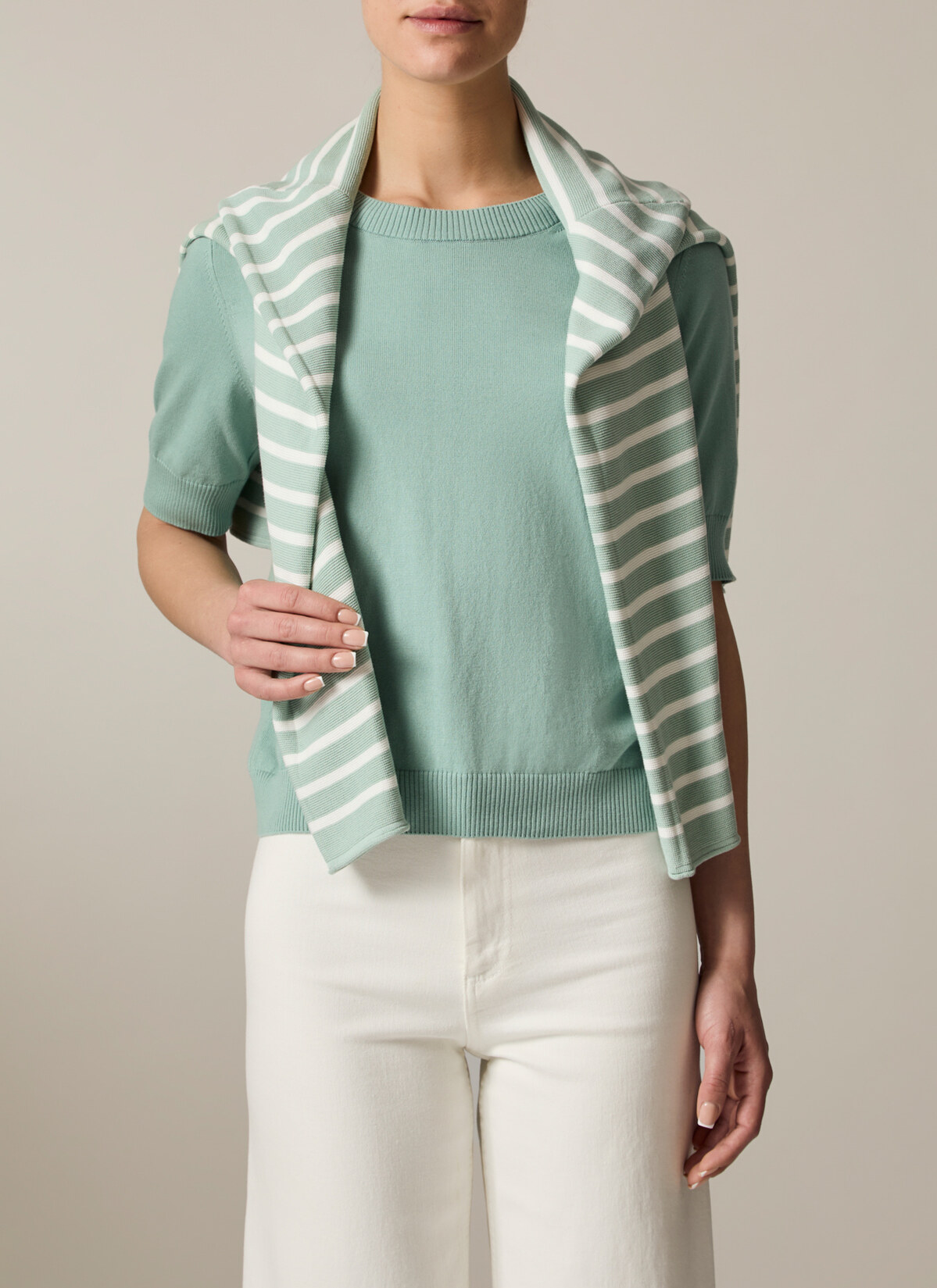 Pullover Rundhals 1/2 Arm, Light Aqua Frontansicht