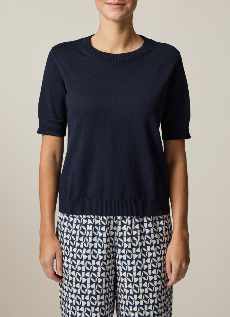 Pullover Rundhals 1/2 Arm, Navy Frontansicht