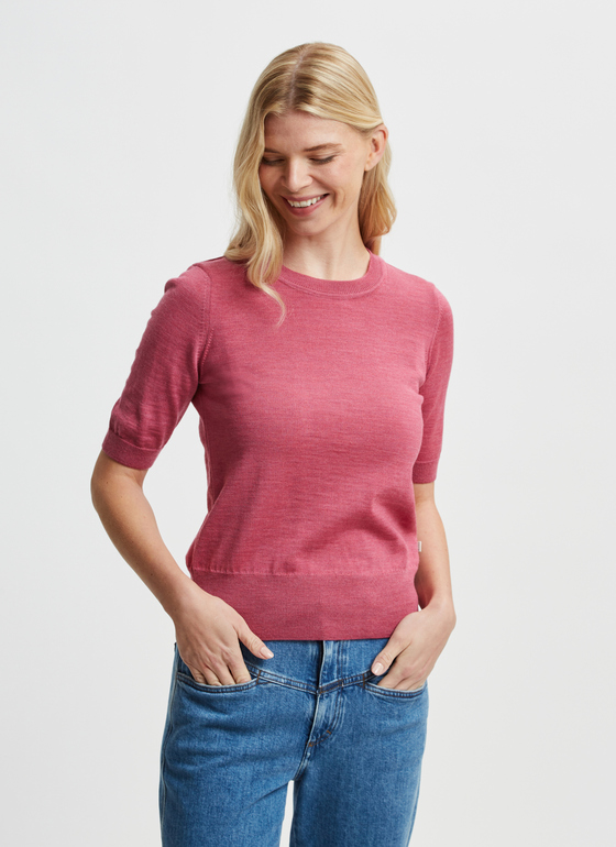 Pullover Rundhals 1/2 Arm Fuchsia Frontansicht