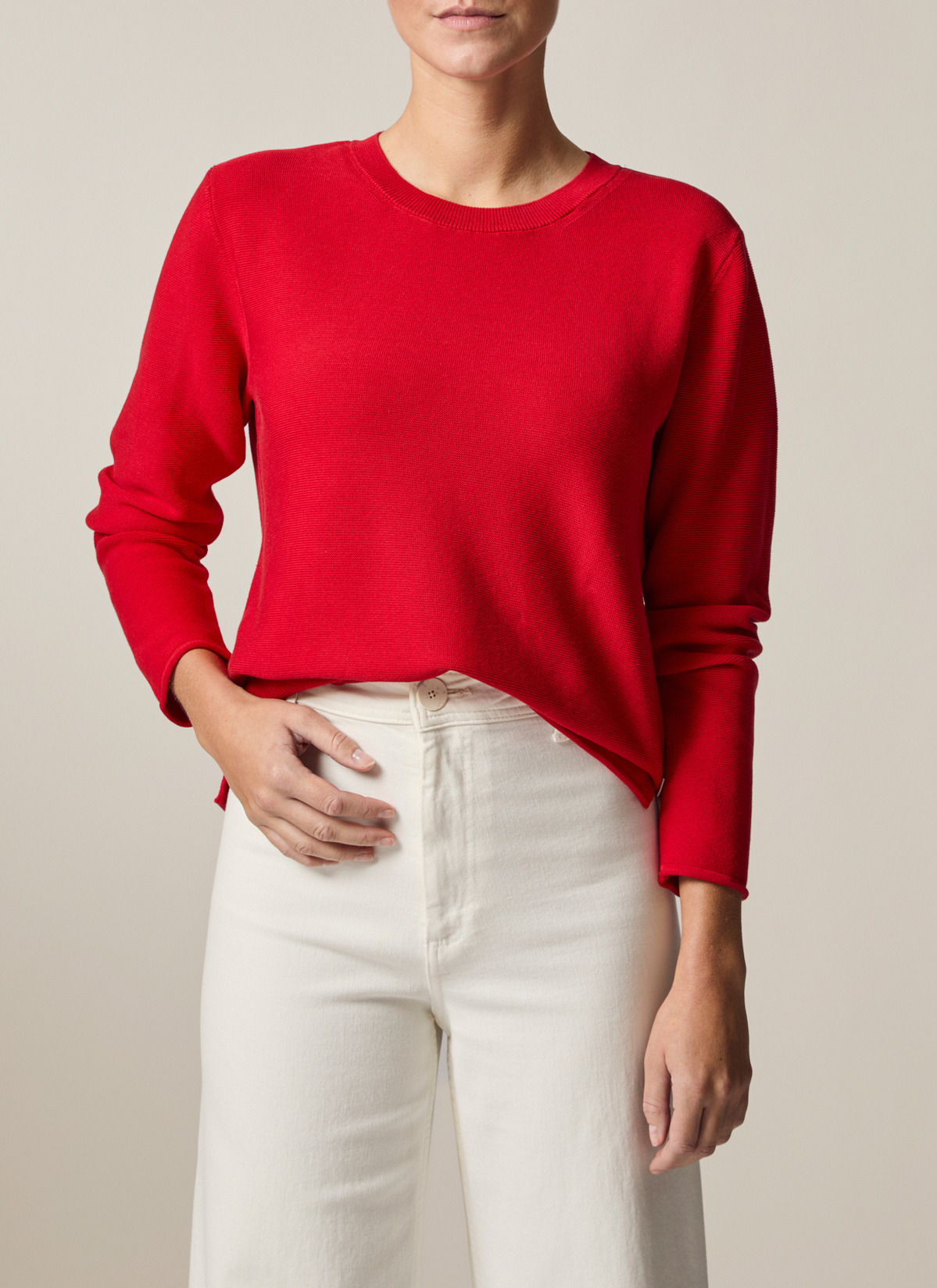 Pullover Rundhals 1/1 Arm, Lychee Red Frontansicht