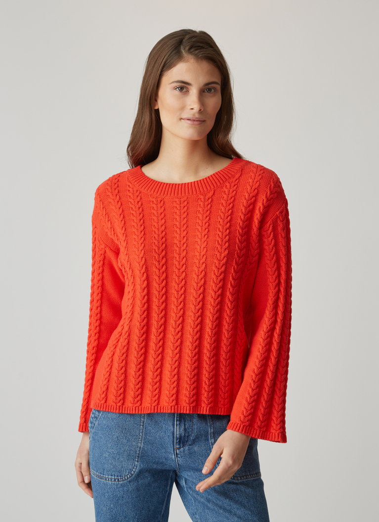 Pullover Rundhals 1/1 Arm, Caribbean Red Detailansicht 1