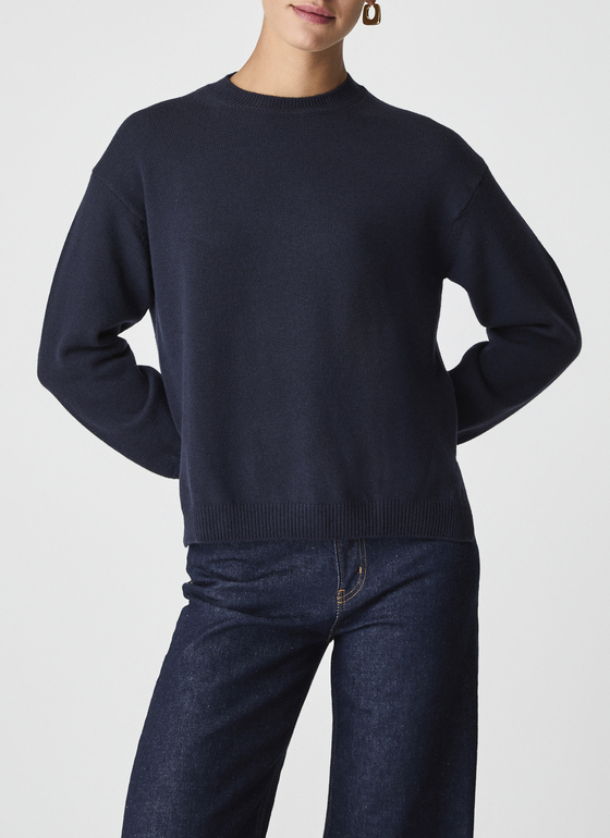 Pullover Rundhals 1/1 Arm Navy Frontansicht