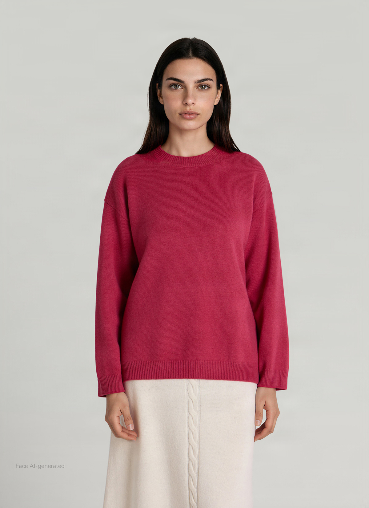 Pullover Rundhals 1/1 Arm, Peony Red Frontansicht