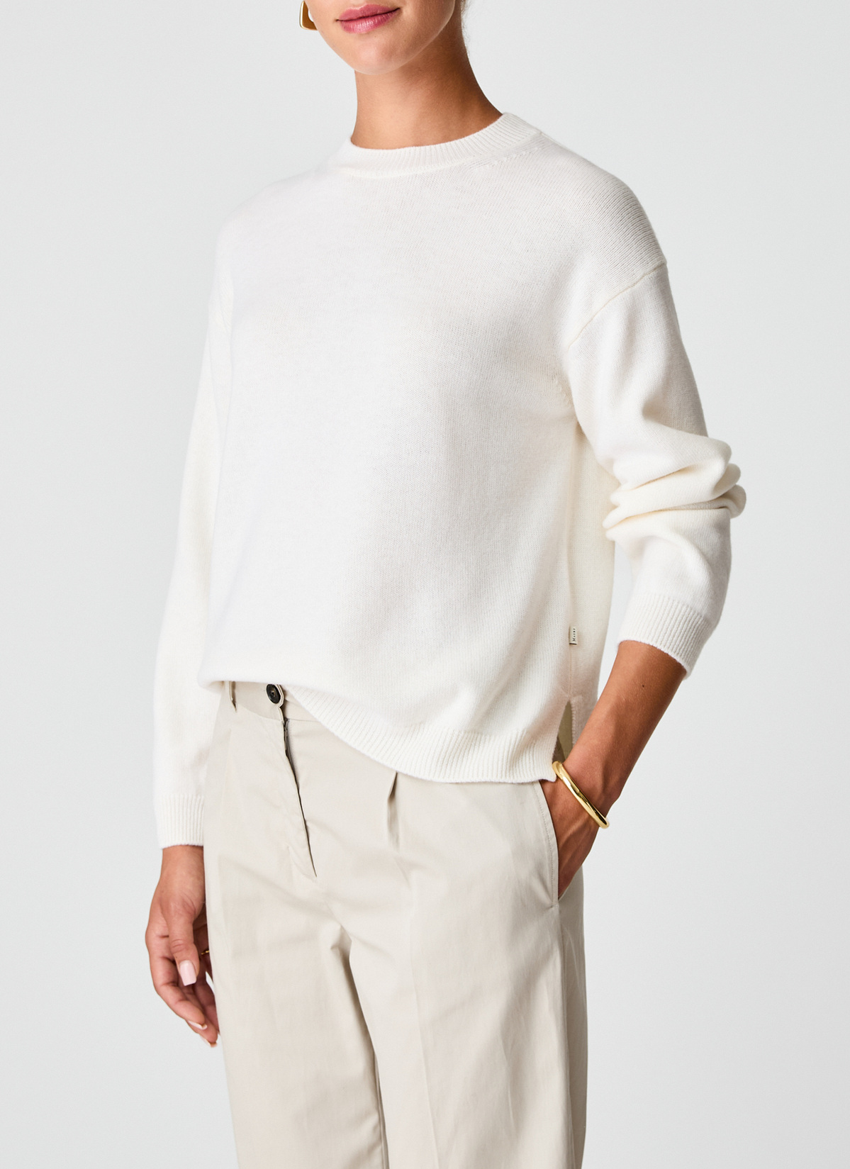 Pullover Rundhals 1/1 Arm, New White Frontansicht