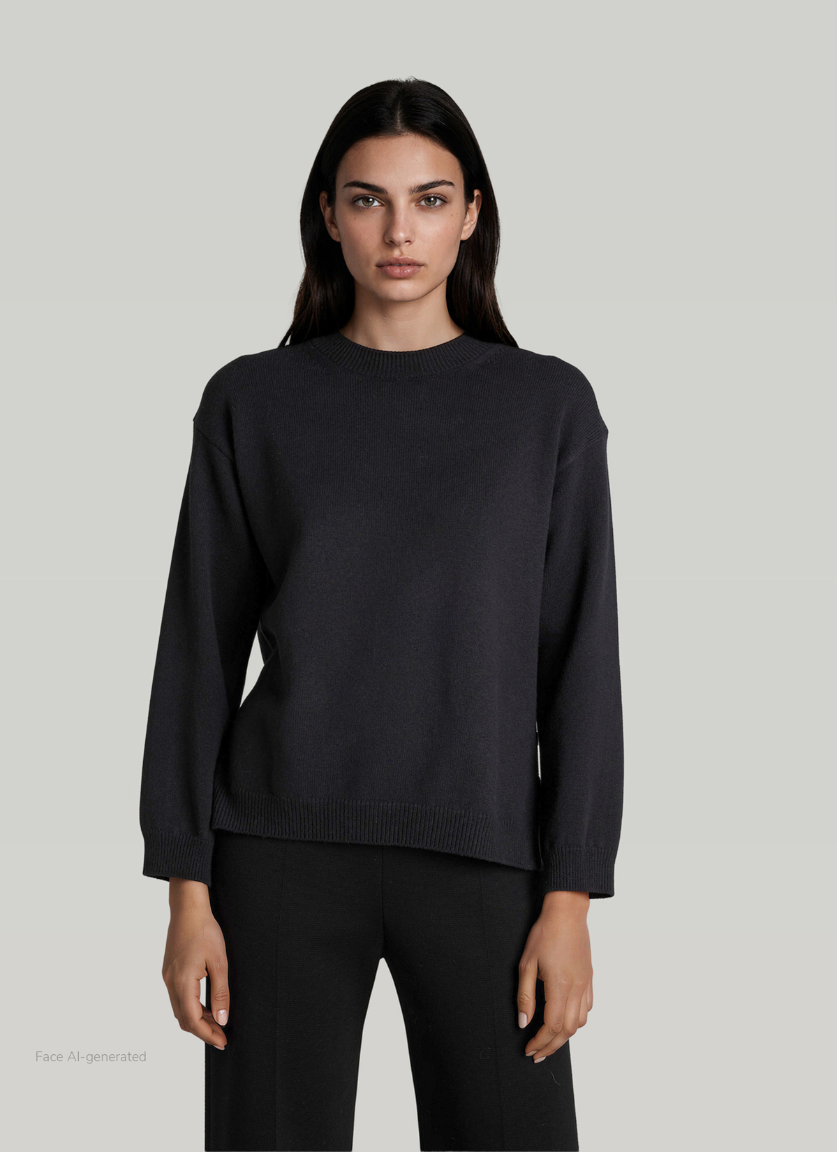 Pullover Rundhals 1/1 Arm, Black Frontansicht