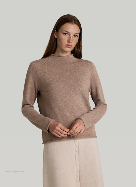 Pullover Stehkragen 1/1 Arm Taupe Grey Frontansicht