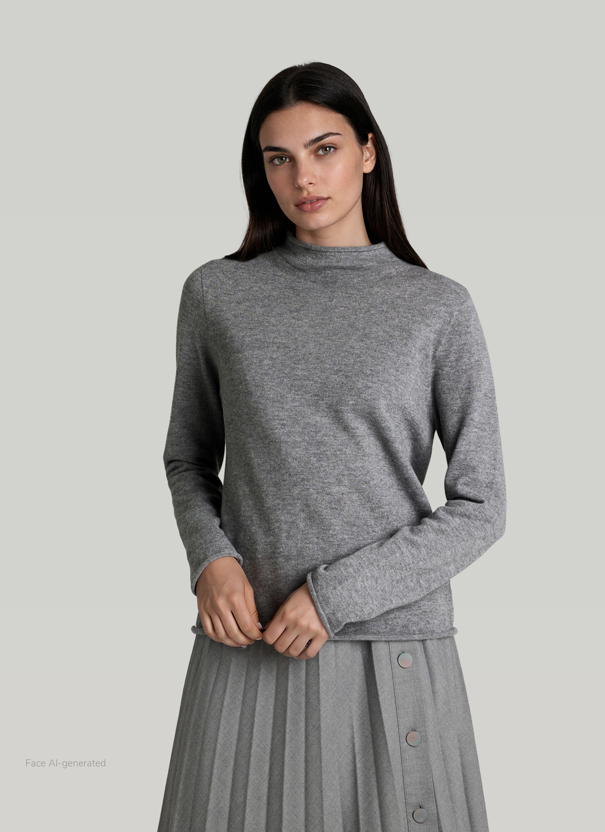Pullover Stehkragen 1/1 Arm, Autumn Mist Frontansicht