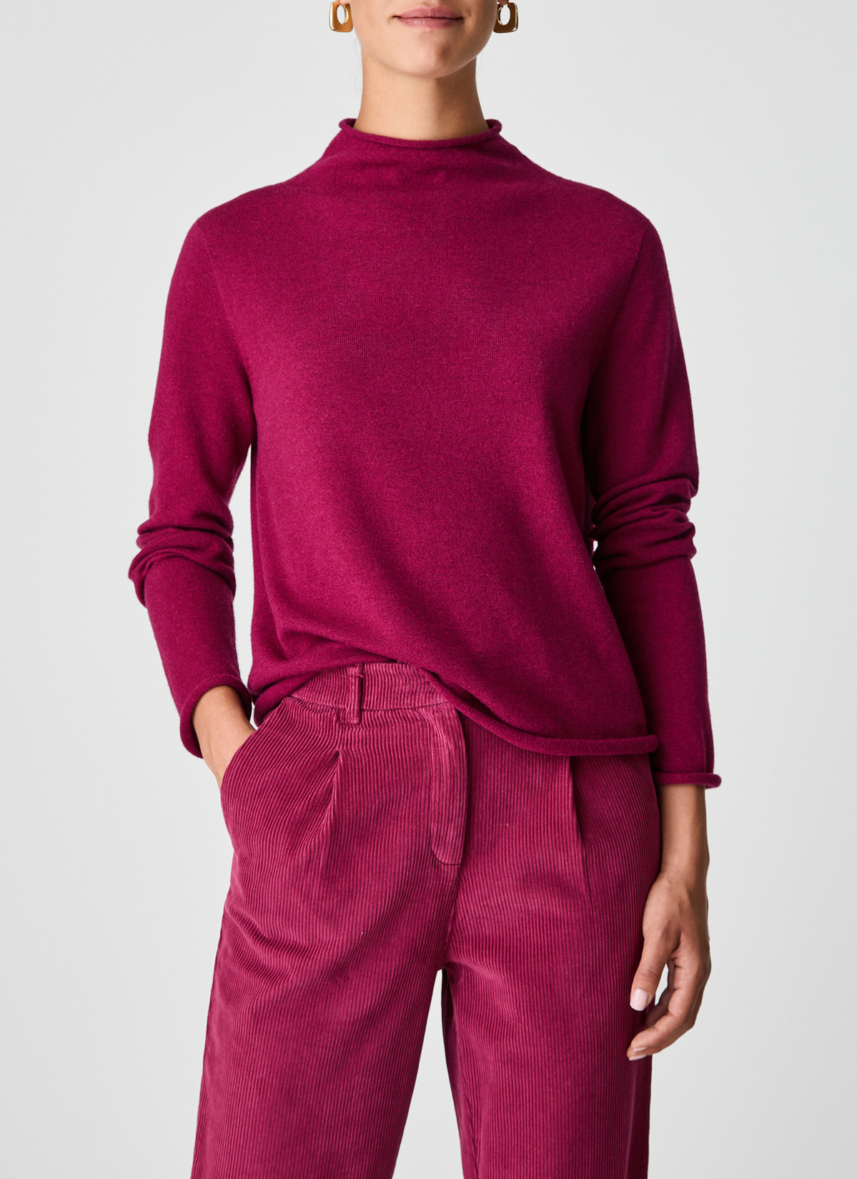Pullover Stehkragen 1/1 Arm, Bordeaux Frontansicht