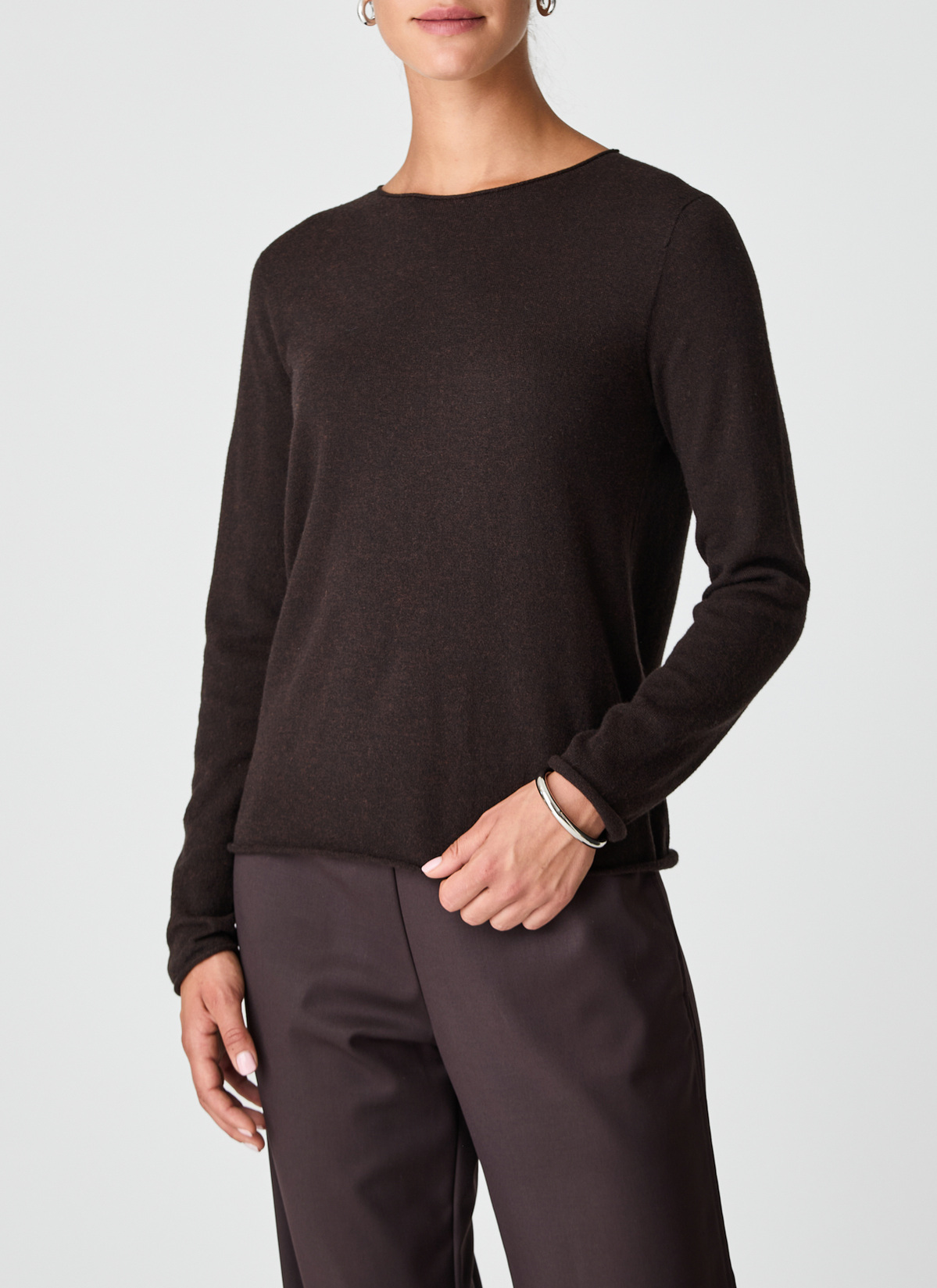 Pullover Rundhals 1/1 Arm, Dark Espresso Frontansicht