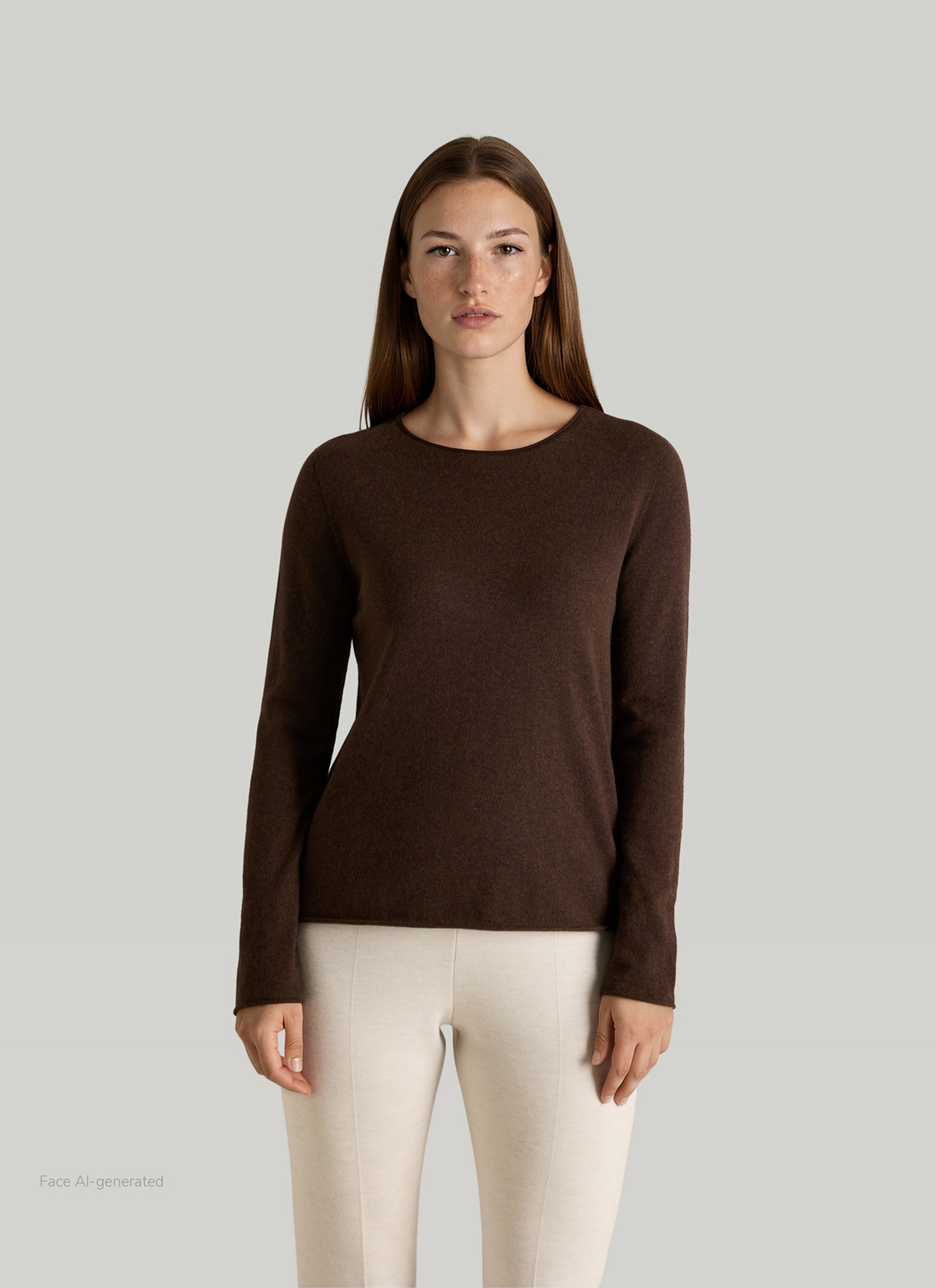 Pullover Rundhals 1/1 Arm, Dark Coffee Frontansicht