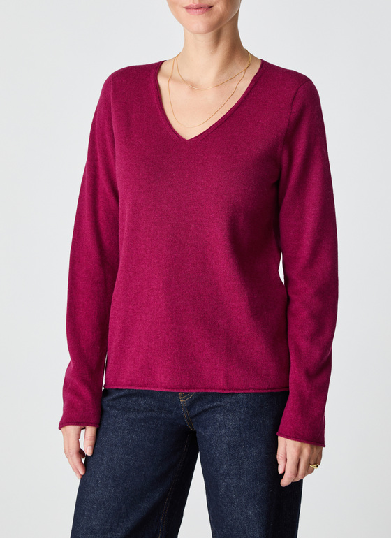 Pullover V-Ausschnitt 1/1 Arm Bordeaux Frontansicht