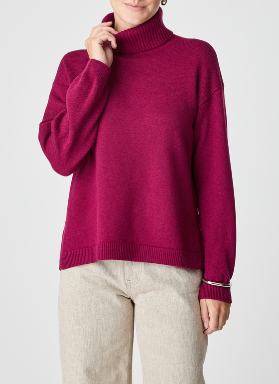Pullover Rollkragen 1/1 Arm Bordeaux Frontansicht