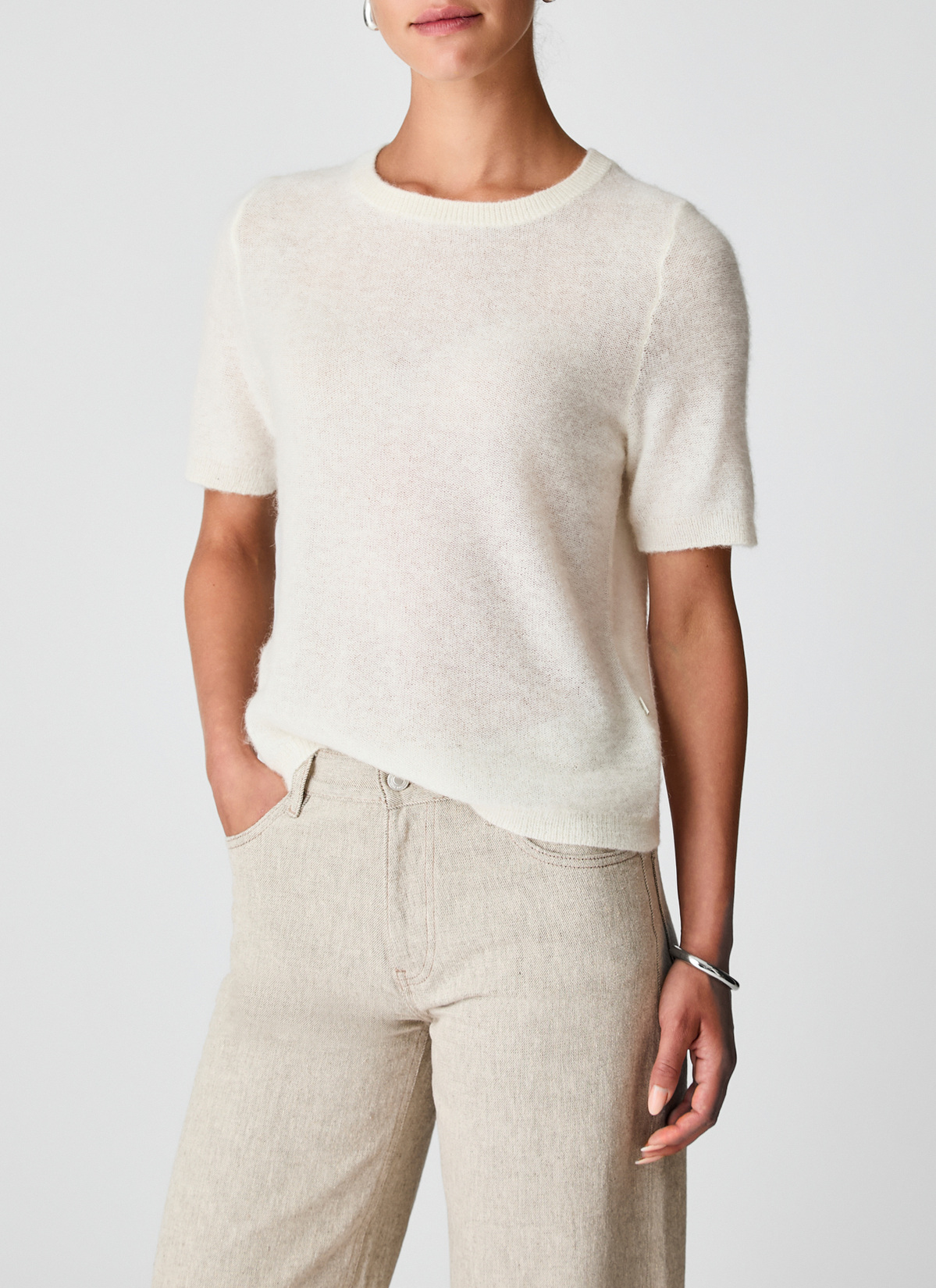 Pullover Rundhals 1/1 Arm, New White Frontansicht