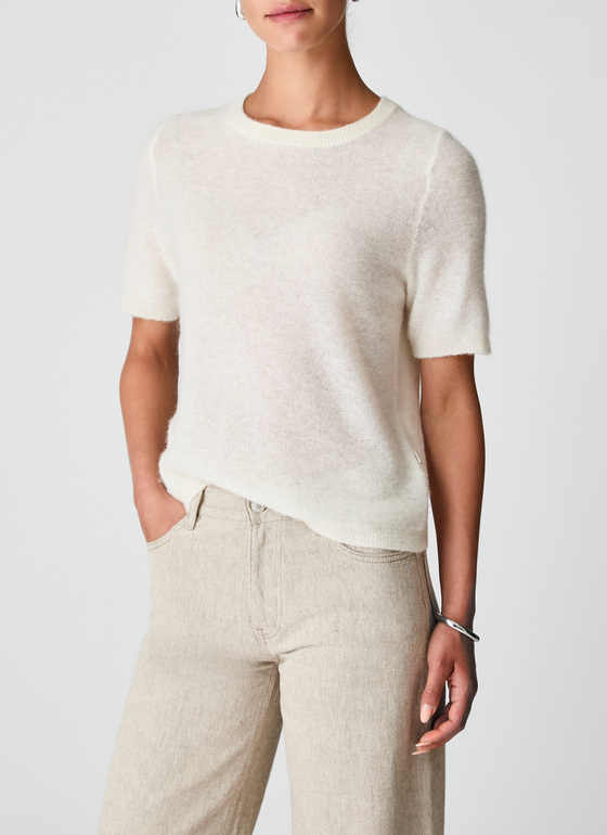 Pullover Rundhals 1/1 Arm New White Frontansicht