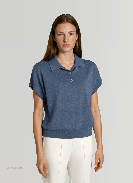 Pullover Polokragen Knopf 1/1 Arm Nimes Blue Frontansicht