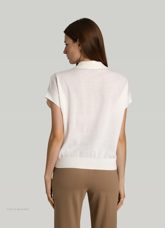 Pullover Polokragen Knopf 1/1 Arm New White Frontansicht