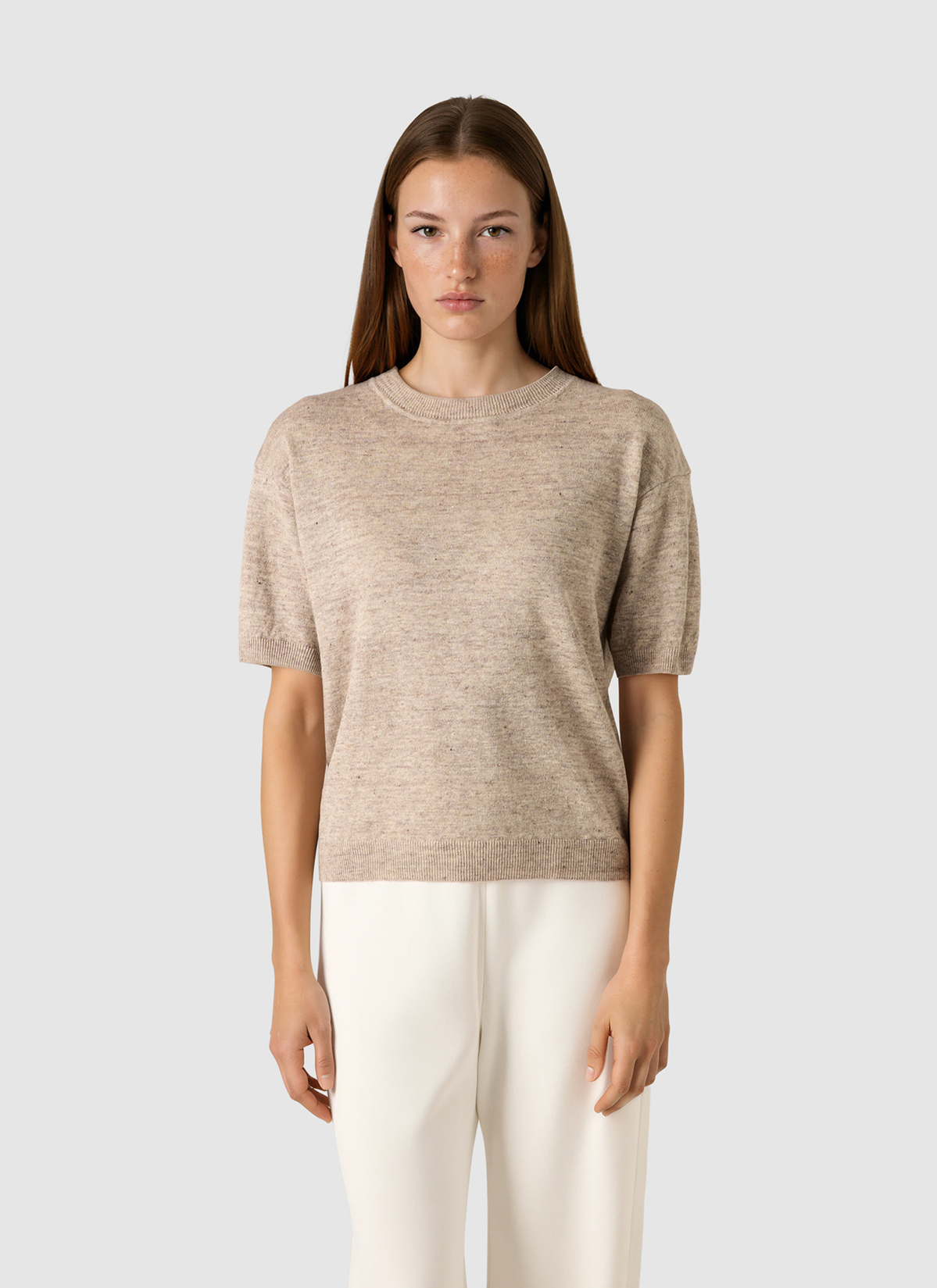 Pullover Rundhals 1/2 Arm, Frappuccino Frontansicht