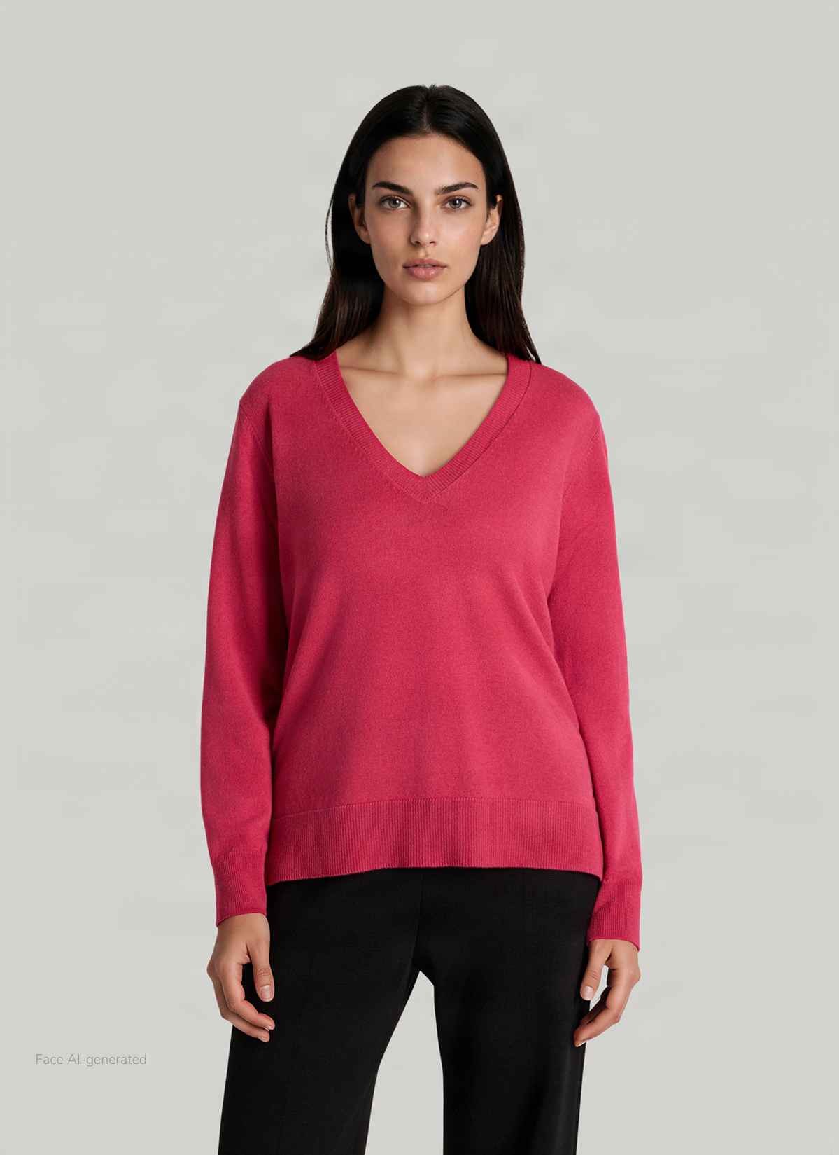 Pullover Stehkragen 1/2 Arm, Peony Red Frontansicht
