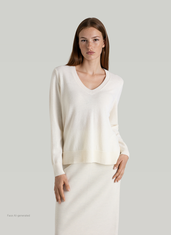 Pullover Stehkragen 1/2 Arm New White Frontansicht