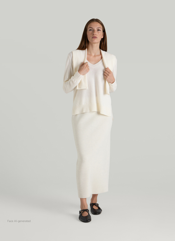 Pullover Stehkragen 1/2 Arm New White Frontansicht