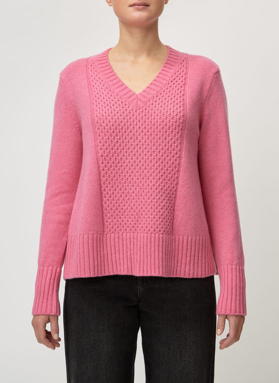 Pullover V-Ausschnitt 1/1 Arm Fuchsia Frontansicht